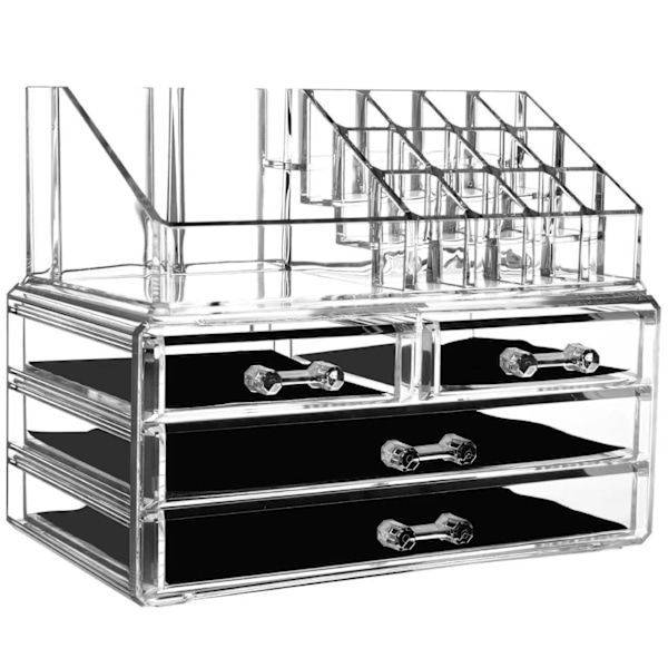 Akryylinen meikkiteline 4 laatikolla - Meikkisäilytysteline Transparent Transparent