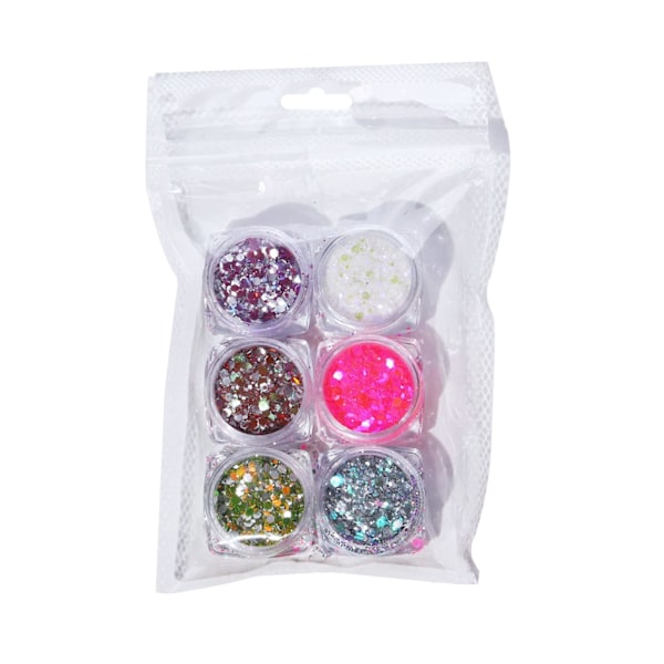 Självlysande Glitter, 6 Färger Ljusande Iridescent Chunky Glitter, Kosmetisk Hantverksglitterset för Epoxiharts, Kropp, Ansikte, Naglar