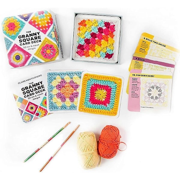 Granny Square-kortlek, 50 Mix & Match Mönsterkort, Vuxen Stickset, Granny Square-kortlek Virkning