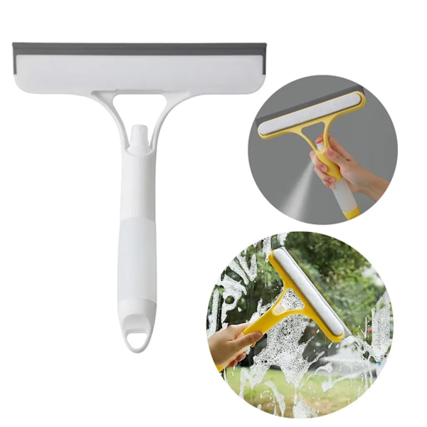 in 1 Window Glass Cleaning Brush Spray Glass Cleaner Bathroom Scraper Double Sided Sponge Brush Household Accessories (White)