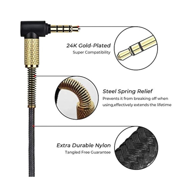 2,5 mm til 3,5 mm hodetelefonkabel for Momentum Over Ear 1/2/3 Hodetelefonkabel Slitesterk kabel med volumkontroll og mikrofon -AD9-[YD]