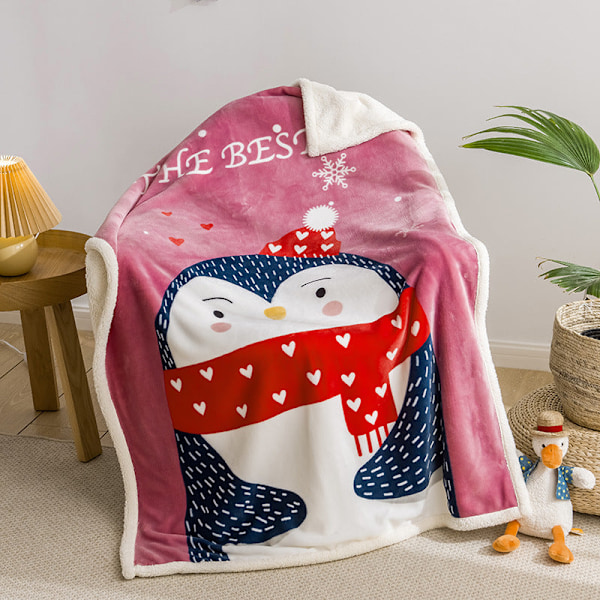 Mjukt överkast Höst Vinter Baby Barn Cartoon Barn Berber Fleece Rosa pingvin Pink penguin 100*140cm