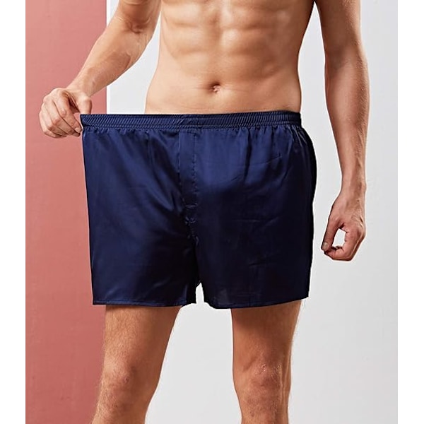 Satin silke boxershorts for menn, silke pyjamasbukser, lounge shorts for menn blå blue 3XL