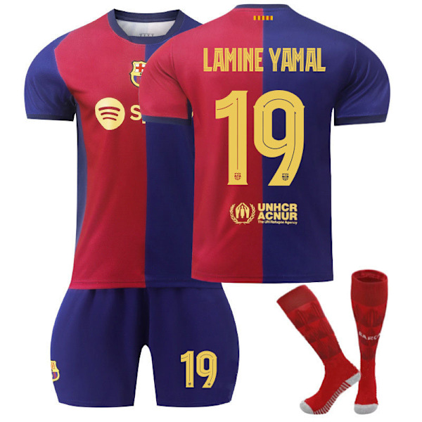 UEFA Euro 2024 Barcelona Home No.19 Lamine Yamal Soccer Jerseys Kids Soccer Kits