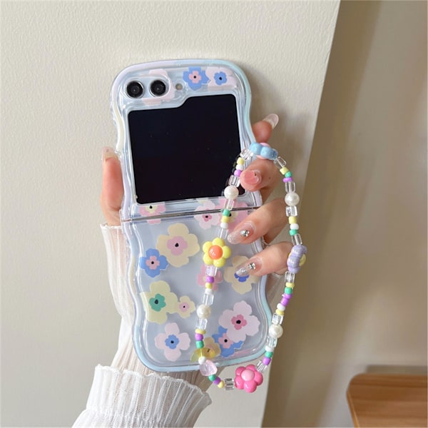 Flip 5 Skal, Sött Blomsterskal Kompatibelt med Samsung Galaxy Z Flip 5 med Armbandskedja för Tjejer{GKS}