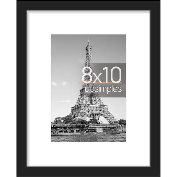 upsimples 8x10 Bildram, Visa Bilder 5x7 med Passepartout eller 8x10 Utan Passepartout, Väggmonterad Fotoram, Svart, 1-pack