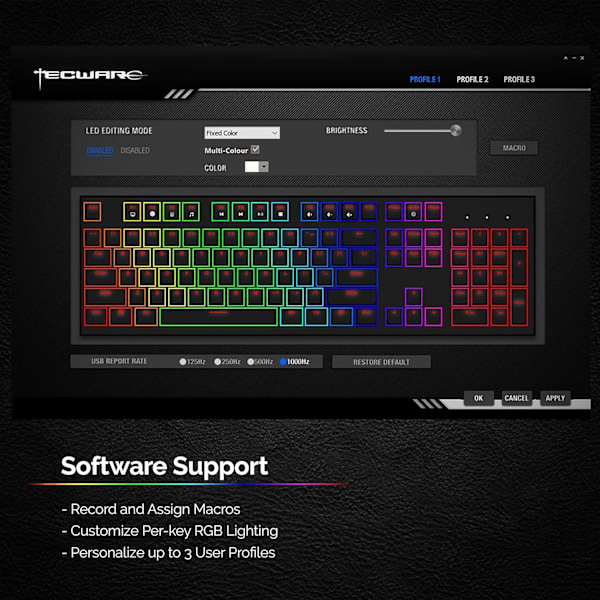 Tecware Phantom 87 Key Mekanisk Tangentbord, RGB LED, Outemu