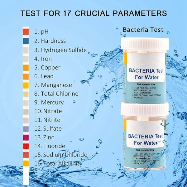 17 i 1 testsett for drikkevann, 100 + 2 testsett for enkel testing av drikkevann, PH, bly