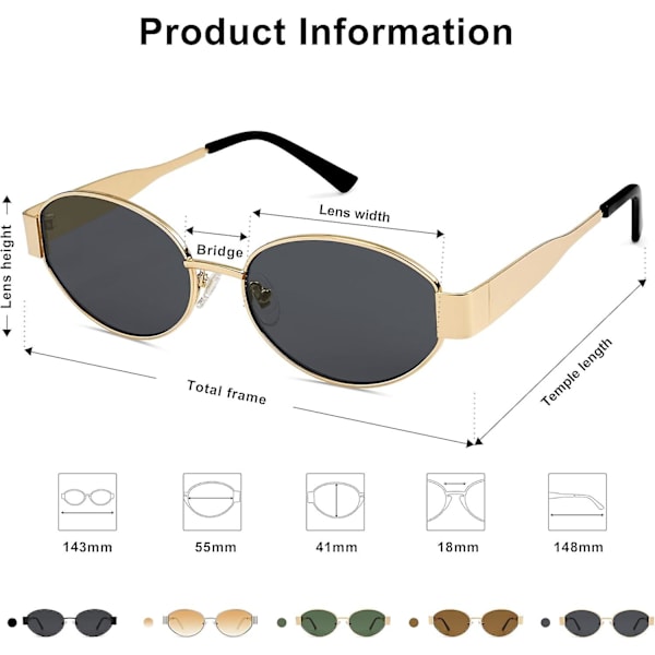 SOJOS Retro Oval Aurinkolasit Yhteensopivat Naisille Ja Miehille Trendikkäät Aurinkolasit Klassiset Sävyt UV400 Suoja SJ1217_SSDLV DB Gold-Grey