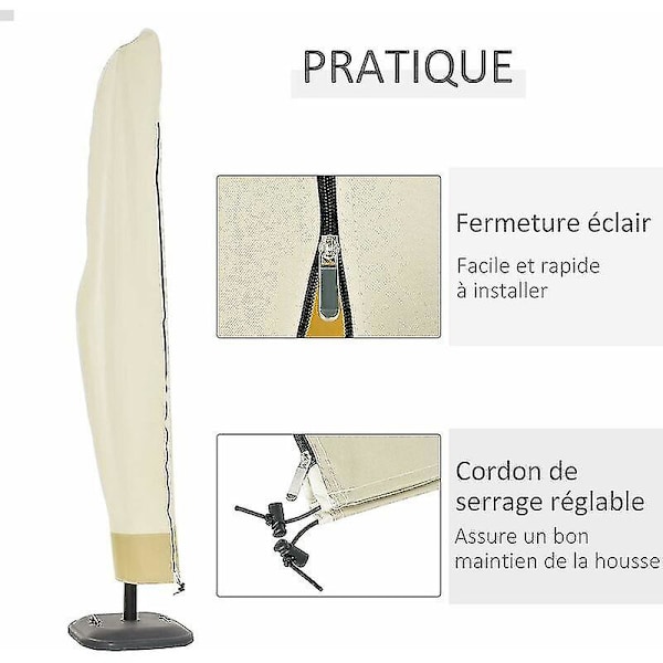 Vanntett Beskyttelsestrekk for Utvidet Parasoll med Glidelås og Snøring Oxford Stoff med Vanntett PVC-belegg Beige 26530/50/40cm