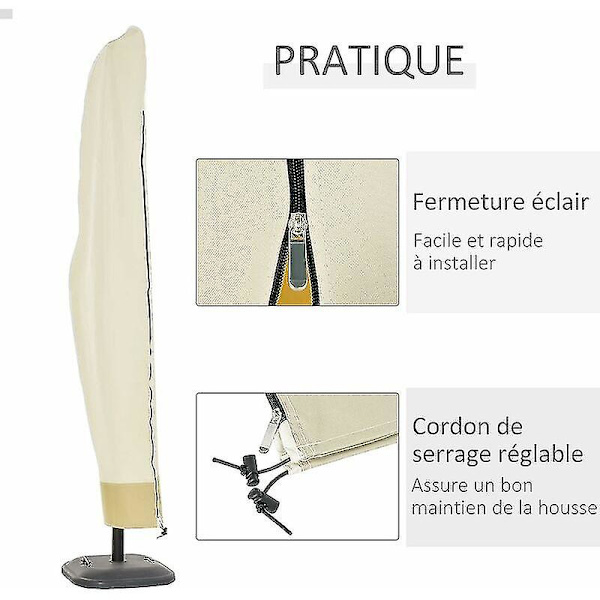 Vedenpitävä suojapeite pitkälle varjolle vetoketjulla ja kiristysnyörillä, Oxford-kangasta vedenpitävällä PVC-pinnoitteella, beige 26530/50/40cm (FMY)