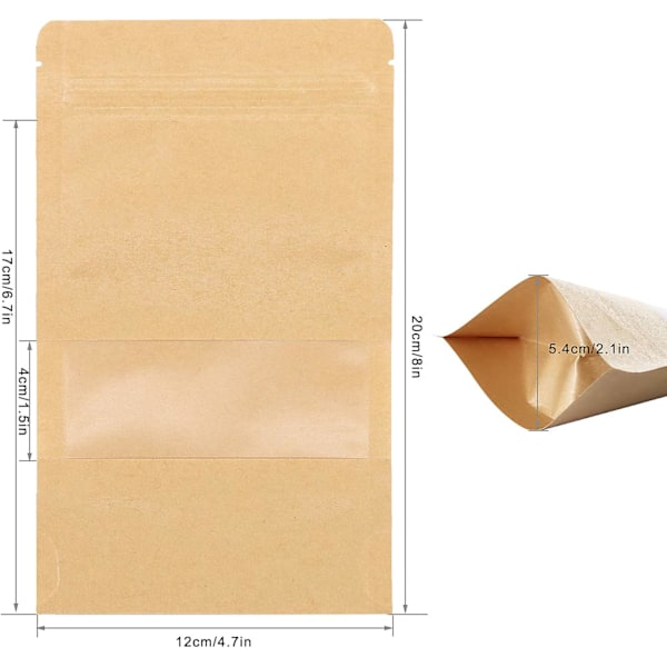 50 stk 12x20cm Vanntett Glidelåspose Kraft Glidelåspose Matpapir Liten
