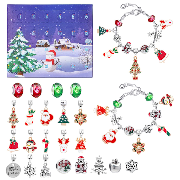 Het säljande barn DIY handgjorda pärlarmband set, 24-fack julpussel, blindbox armband, smyckesgåva (Christmas trees)