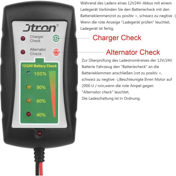 Auton akkutestaaja 12/24 V DC LED-generaattorilla autolle, moottoripyörälle, kuorma-autolle, akulle