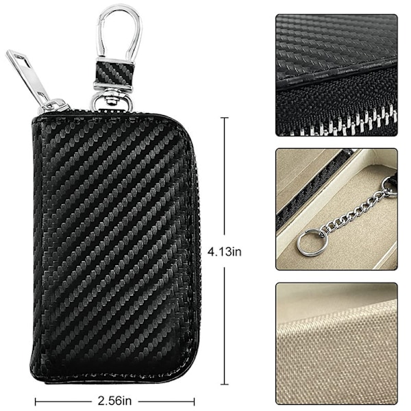 Sort Faraday Bilnøgleholder, Kulfiber Signalblokerende Bilnøglecover, Anti-Hacking, RFID Signalblokering, Tyverisikringskasse