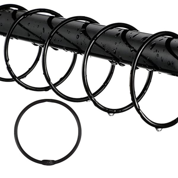 24-pack duschdraperiringar, duschdraperikrokar i rostfritt stål, svarta