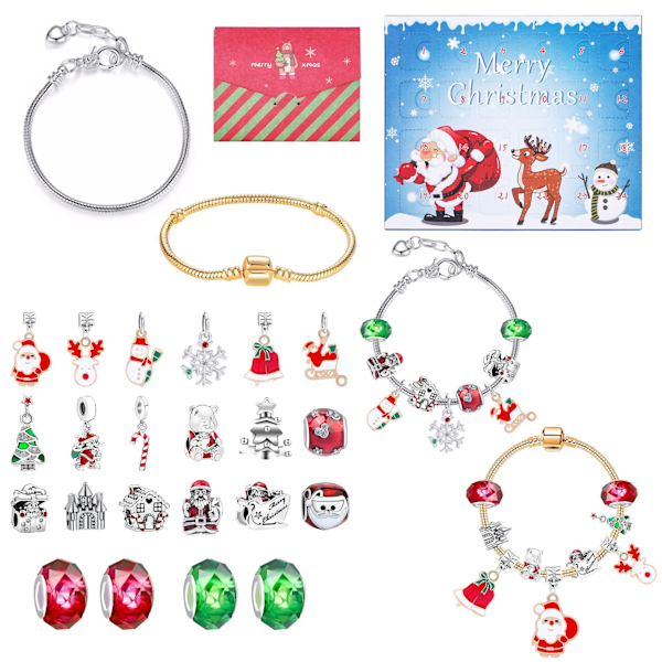 Populære DIY Håndlavede Perle Armbåndssæt til Børn 24-Slots Julepuslespil Blind Box Armbånd Smykkergaver snowman