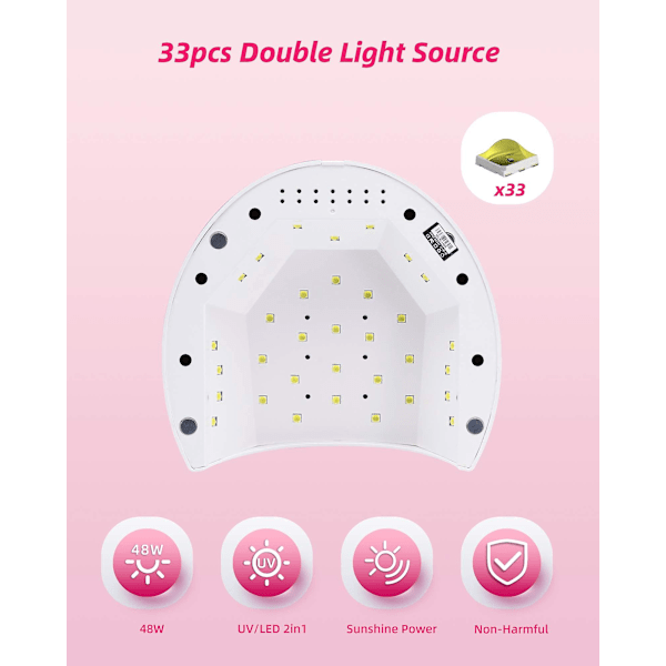 SUN2C smart 33 lampeperler 48W neglelampe dobbel lyskilde LED negle tørking