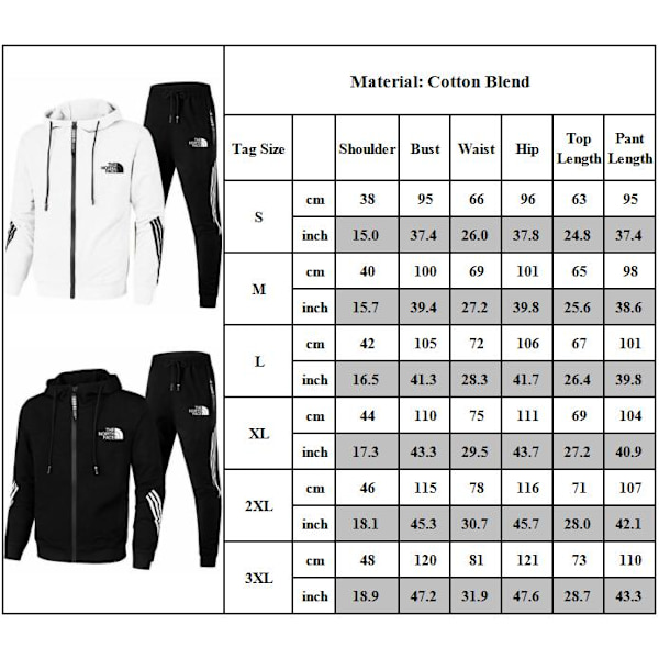 The North Face Träningsset för män med hoodie, sweatshirt, joggingbyxor, 2 delar/set, sportkläder, vit vit 2XL 2XL[YD] 2XL White