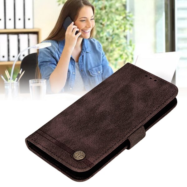 Wallet etui til mobiltelefon med kortholder og stativ, indbygget magnetisk lukning til iPhone 13, brun