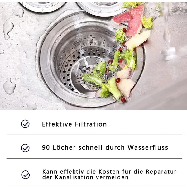 Hårsil dusjfilter i rustfritt stål (sett med 3)