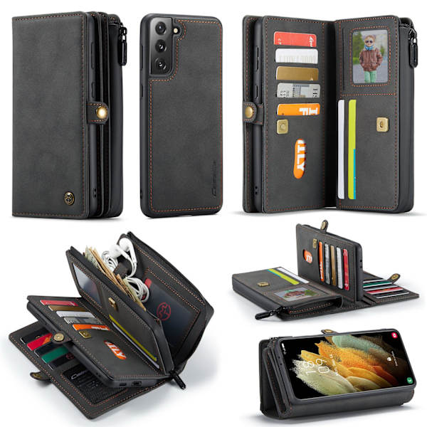 CaseMe Samsung Galaxy S21 Plus Multi Wallet Retro (MUSTA) Black