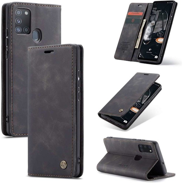 CaseMe Samsung Galaxy A21S Wallet Retro (SVART) Svart