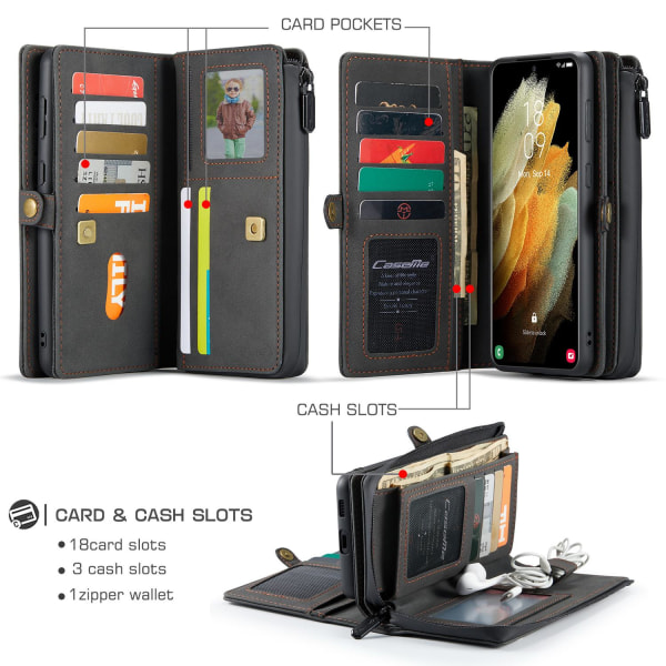 CaseMe Samsung Galaxy S21 Plus Multi Wallet Retro (MUSTA) Black