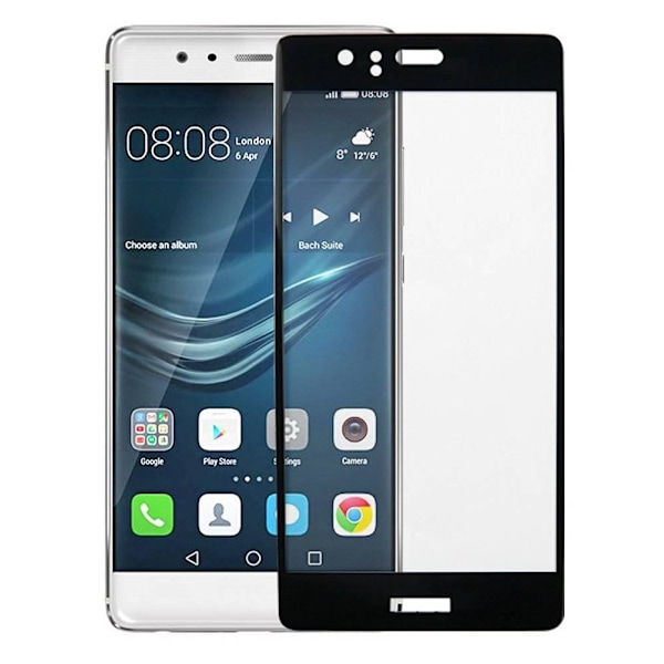 Colorfone Huawei P9 musta kaareva näytönsuoja karkaistua lasia Transparent