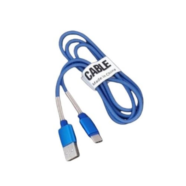 USB-C Kabel i Nylontyg med Förstärkta Toppar - 1m (Blå) Blå