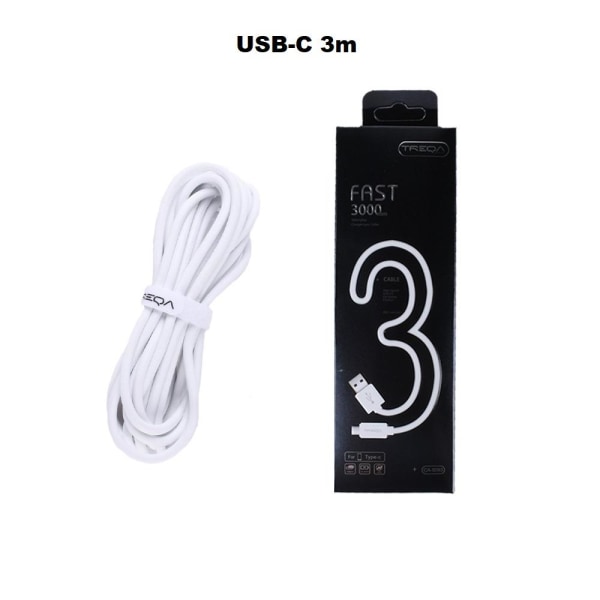 Treqa USB-C Kabel 3m (Vit) Vit