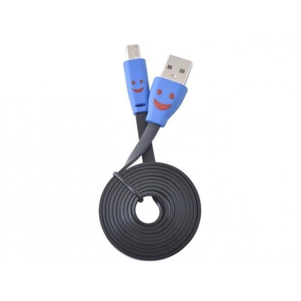 Platt USB-MICRO Kabel med LED 1m (Svart) Svart