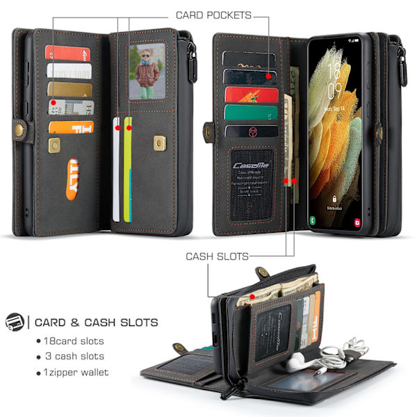 CaseMe Samsung Galaxy S21 Multi Wallet Retro (MUSTA) Black