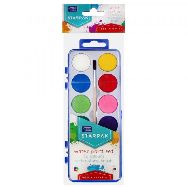 Starpak akvareller med pensel (12 farver) Multicolor