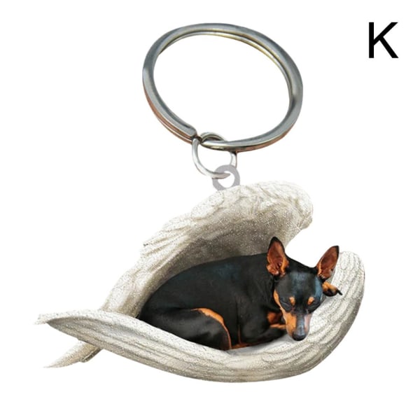 Söt sovande hund ängel akryl nyckelring Showcase hängande Keycha Miniature Pinscher 1pcs