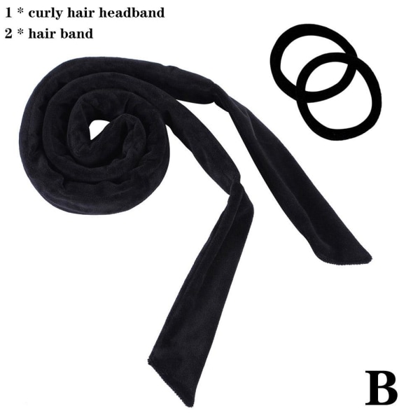 Heatless Curling Rod Pannband Lazy Sleeping Curly Ribbon for Wom black with two Hair Bands