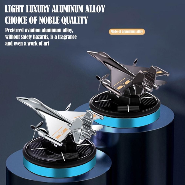 Solar Car Air Freshener Flygplan Dashboard Roterande flygplan Fra Black+Silver 1set