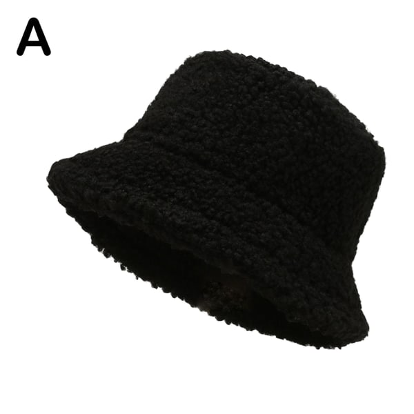 Dam Dam Varm Fluffig Plysch Bucket Hat Winter Fisherman Cap x black One-size