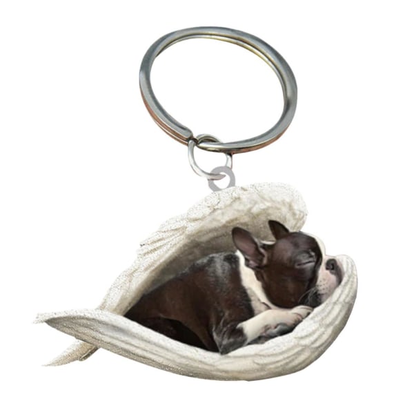 Söt sovande hund ängel akryl nyckelring Showcase hängande Keycha Brindle Boxer  1pcs
