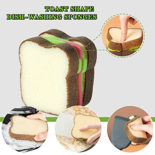 Tunga skrubbsvampar, toastformad svamp, söt djuprengöring T Sandwich sponge 1pcs