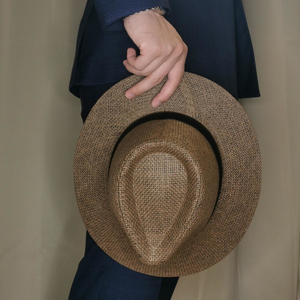 Straw Fedora Sun Hat - Panama Cowboy Cap Krossbar Herr Dam & beige one size