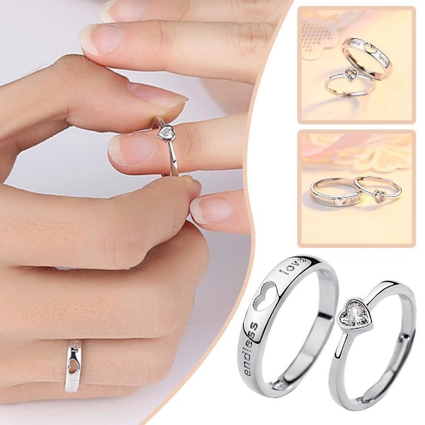 Fashion Couple Rings Justerbar Elegant Hjärta Kärlek Par Ringar Couple One size