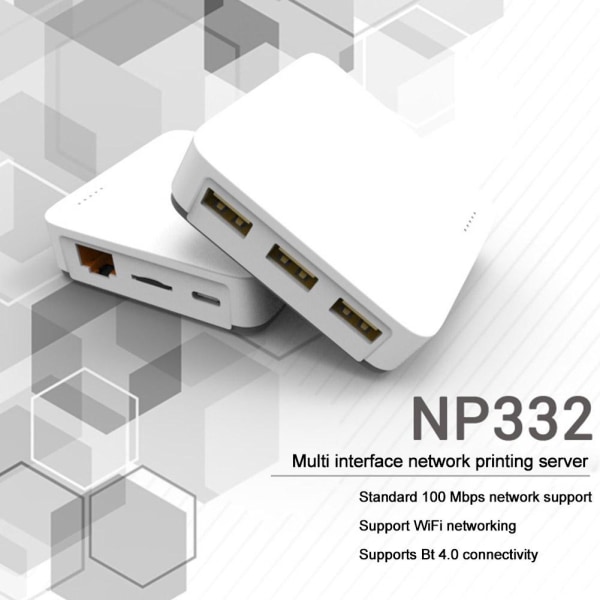 USB 2.0 Nätverksskrivarserver, 3 Portars USB/Type C Skrivarserver, Blå Network cable+BT+wifi 1pcs