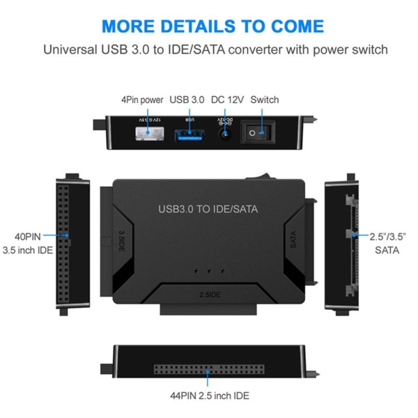 2023 Zilkee Ultra Recovery Converter USB 3.0 Sata HDD SSD Hårddisk EU One-size