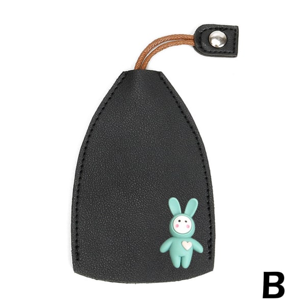 Söt Creative Pull Out Key Sleeve tecknat läder med stor kapacitet Black blue rabbit One-size