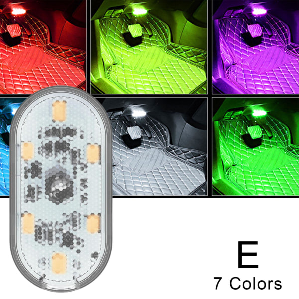 2st Bilinredning Trådlös LED-ljussensor Auto USB Laddningslampa 7 colors One-size 2pcs