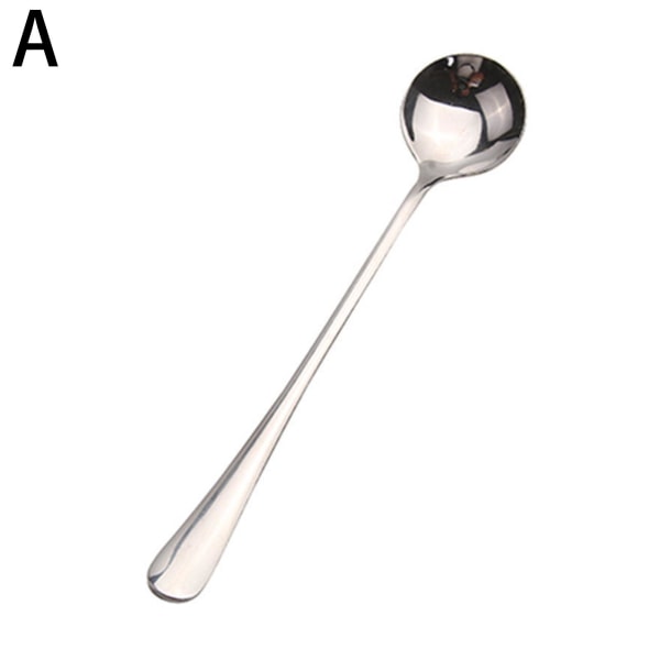 1 st Långt handtag sked rostfritt stål omrörning blanda kaffe is round spoon silver One-size