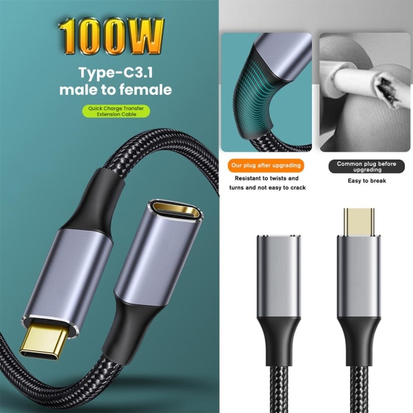 USB-C 3.1-förlängningskabel C Hane C Hona Typ-C-kabel Snabb Char 0.5m one-size
