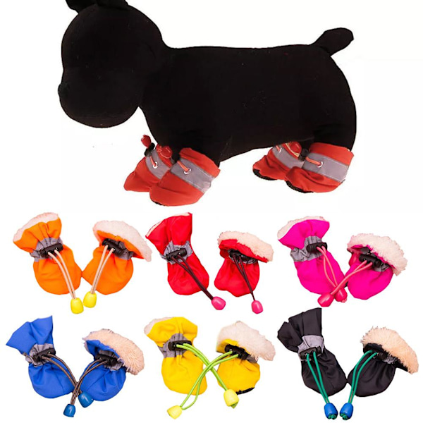 Hundskor med tasskydd, halkfria vinterhundskor med reflex Pink S