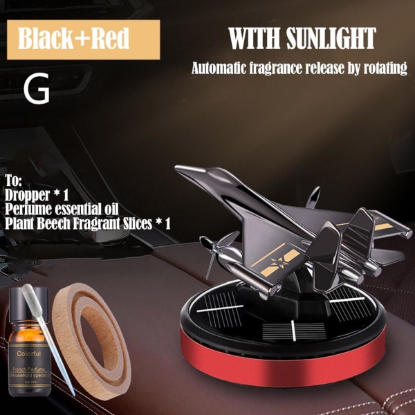 Solar Car Air Freshener Flygplan Dashboard Roterande flygplan Fra Black+Red 1set